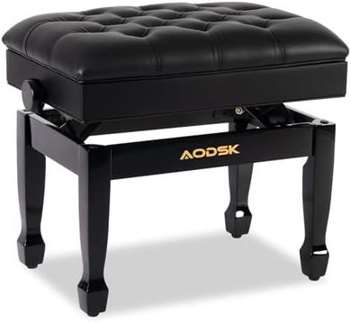 Adjustable Piano Bench with Storage, Padded Seat, Black
