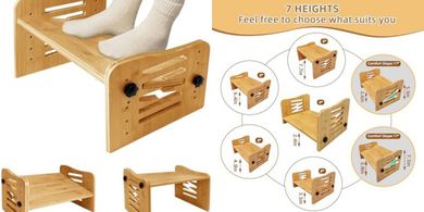 Bamboo Adjustable Under-Desk Footrest (7-Level, Burlywood)
