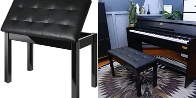 Wooden Duet Piano Bench with Cushioned Seat & Storage