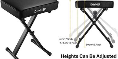 Donner Adjustable Piano Bench: Portable, Foldable, Padded, & Stable
