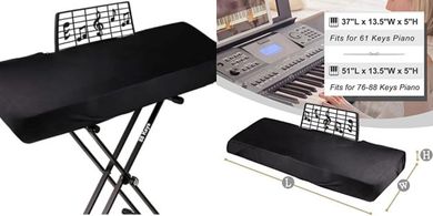 Stretchy Piano Keyboard Dust Cover with Music Stand Opening (88-Key, Black)
