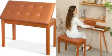 Duet Piano Bench with Padded Storage & Bookcase