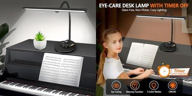 Dimmable LED Piano Lamp with 5 Colors, USB Charging & Timer
