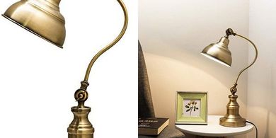 Rechargeable Brass Vintage Desk Lamp with Adjustable Height and Shade
