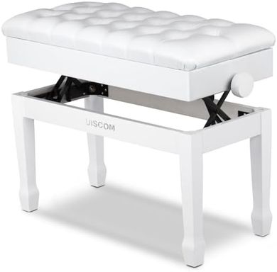 Heavy-duty double keyboard piano bench with storage (white)
