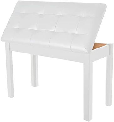 White Wooden Piano Bench with Storage & Padded Cushion (29x13x18")
