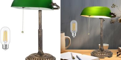 NISSAFORS Green Bankers Lamp: Vintage LED Desk Lamp
